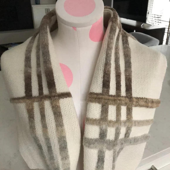 Max Mara Weekend Wool Blend Infinity Scarf Cream Tan Brown Gray Sz OS NWOT - Picture 6 of 11